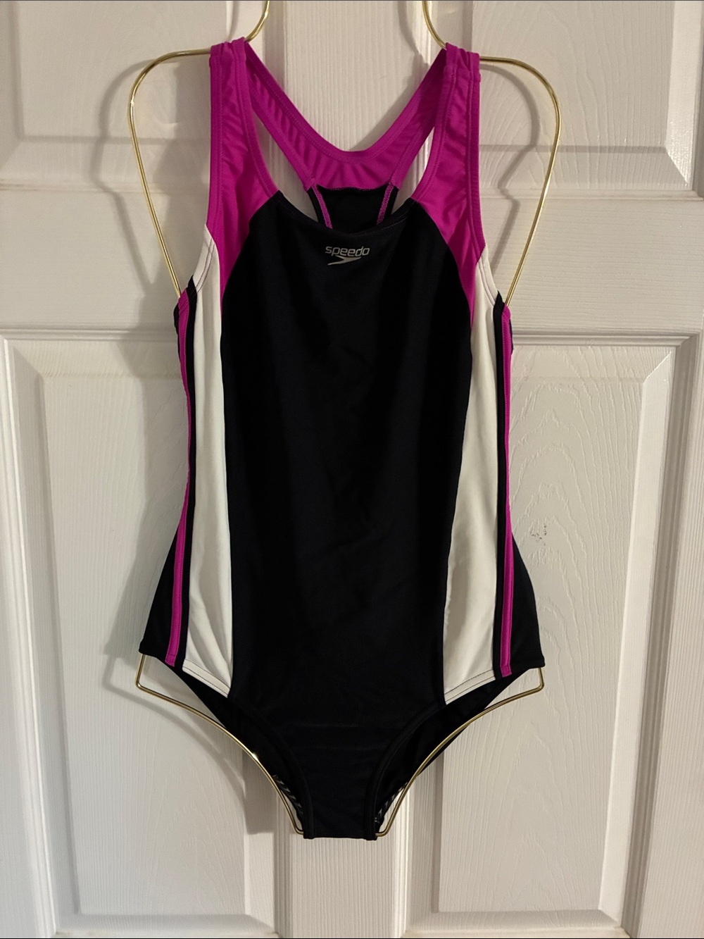 Speedo Black, White & Fuchsia Racerback One-Piece Swimsuit
